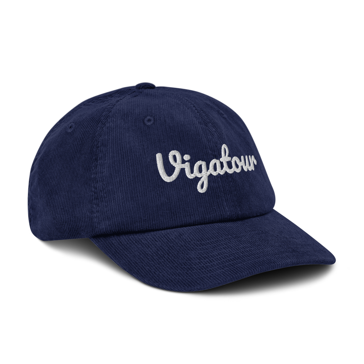 Navy blue cap with 'Vigatour' embroidered on a white background