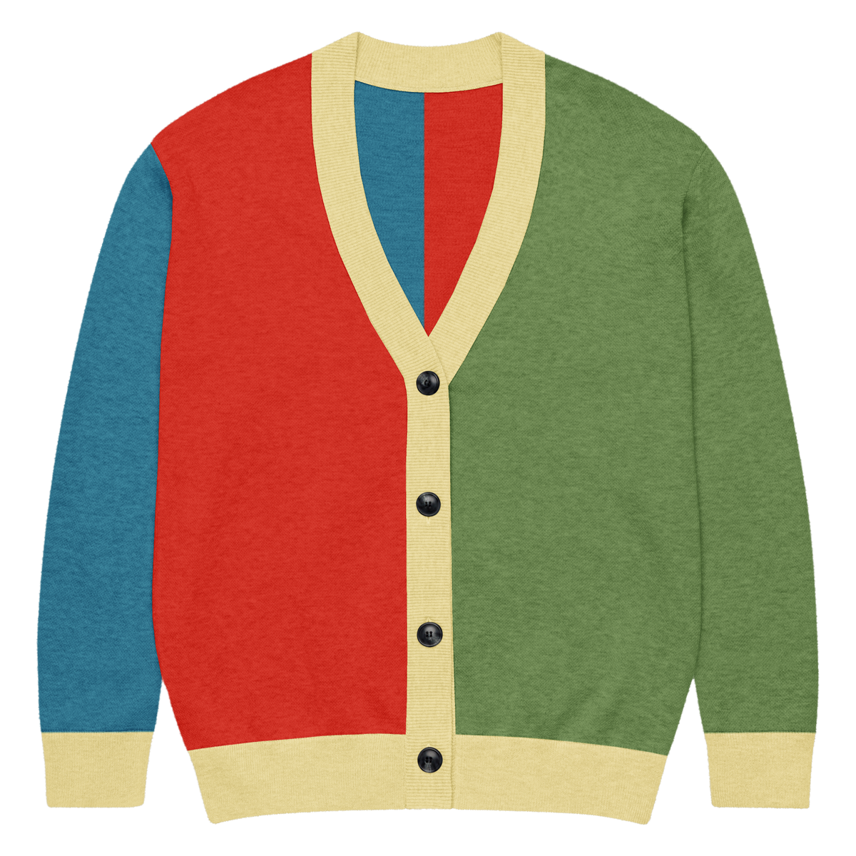 Bacha Amazigh Cardigan, flat front view with V-neck and button placket. Vigatour Mark I