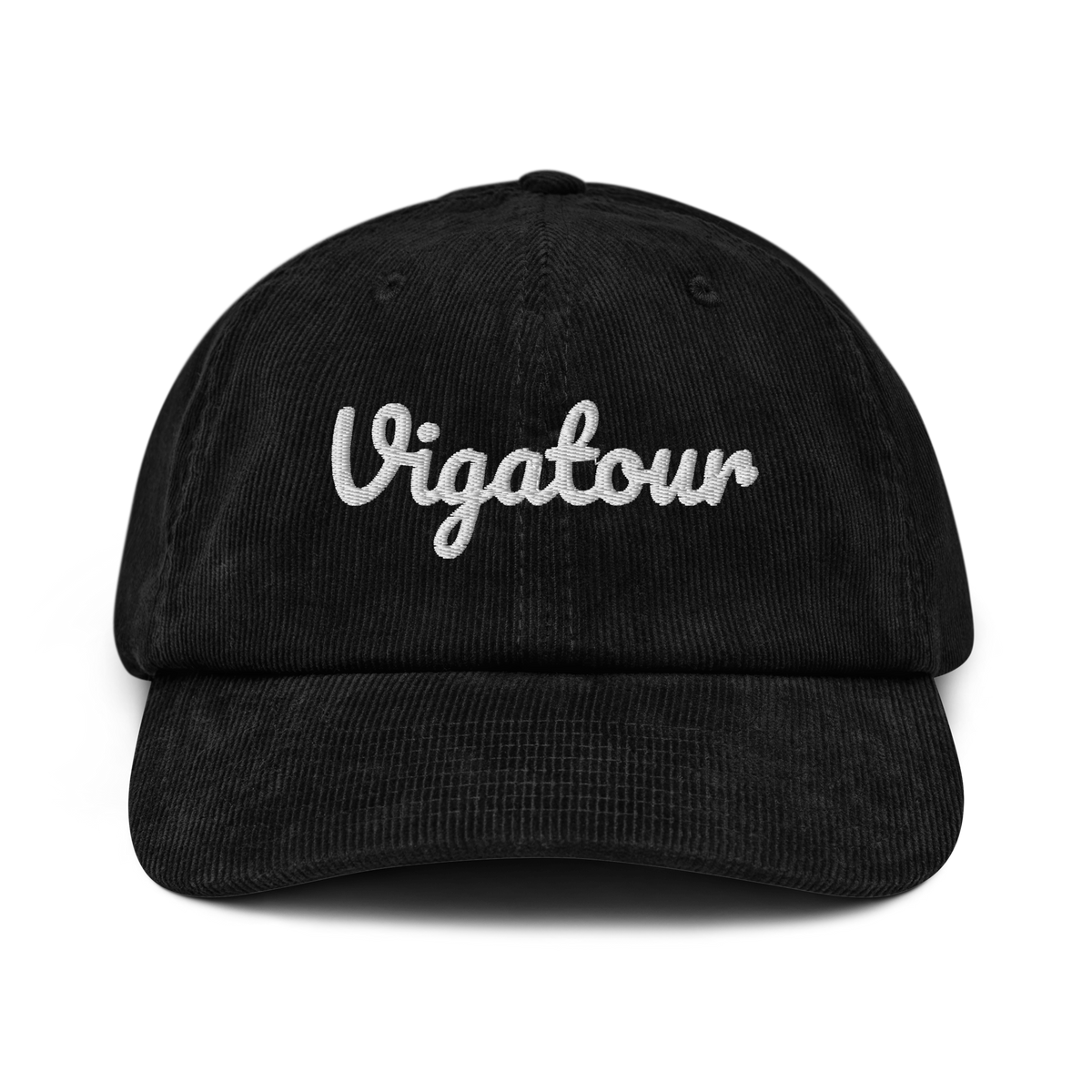 Black cap with 'Vigatour' embroidered on a white background