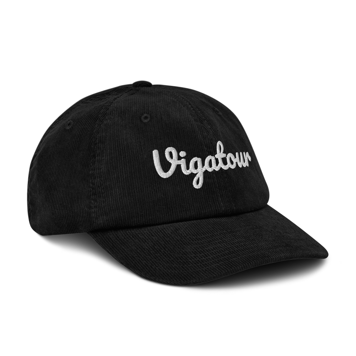 Black cap with 'Vigatour' embroidered on a white background