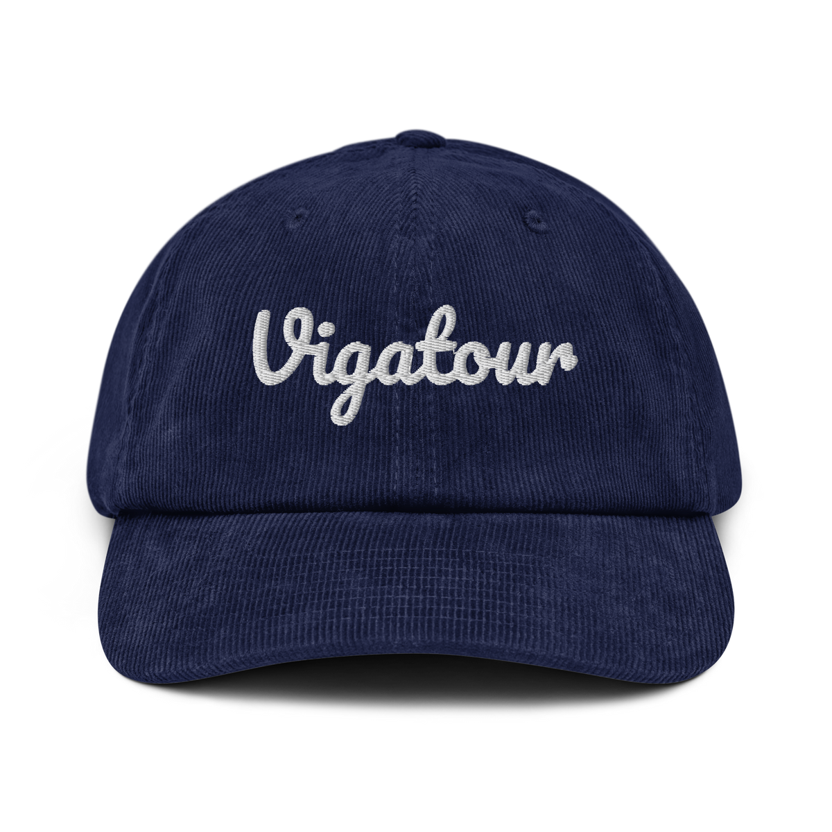 Navy blue cap with 'Vigatour' embroidered on a white background