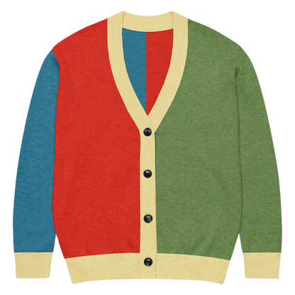 Bacha Amazigh Cardigan, flat front view with V-neck and button placket. Vigatour Mark I