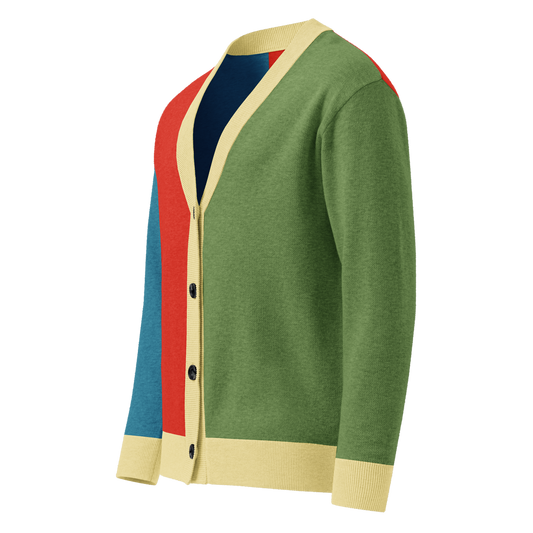 Bacha Amazigh cardigan with colourful trim on a white background