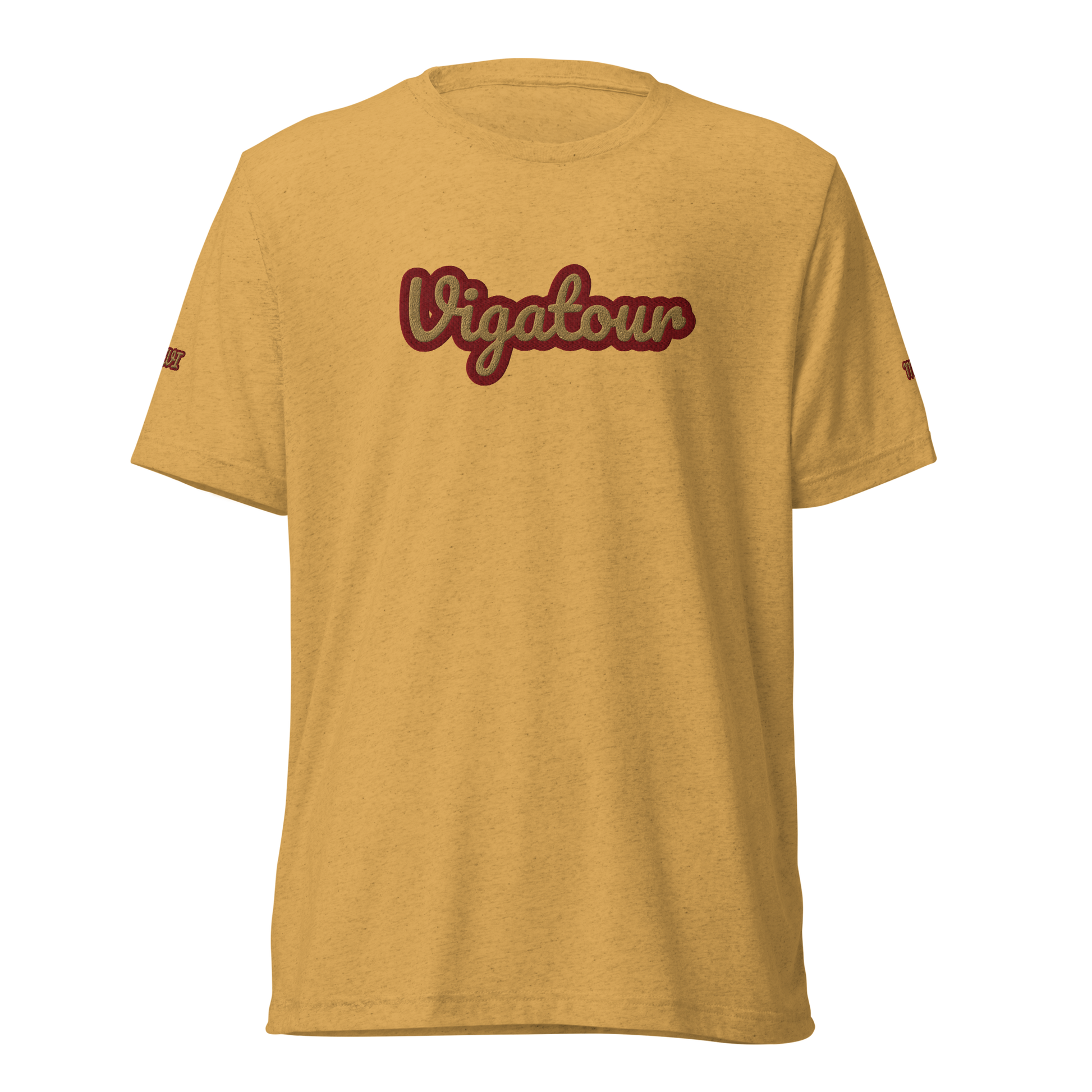 Yellow t-shirt with 'Vigatour' logo on a white background